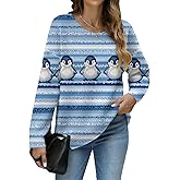 YZCX Women's Cute Animal Print Christmas Sweaters Crewneck Long Sleeve Graphic Knit Jumper Pullover Loose Fit Casual Tops