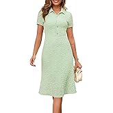 Annebouti Womens 2026 Spring Summer Short Sleeve Elegant Lace Button Down Semi-Formal Work Business Casual Midi Dress