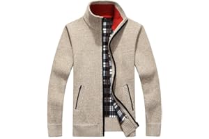 LemonGirl Mens Casual Slim Full Zip Knitted Cardigan Sweater with Pocked