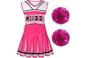 Cheerleader Costume Kids Cheerleading Outfit with Pom Poms Halloween Dress Up Party Uniform
