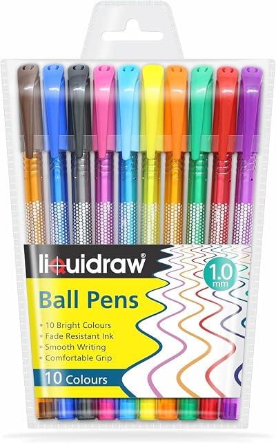 Liquidraw Multicolour Ballpoint Pens Pack of 10 | 1.0 mm Tip, Clip Lid