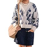CUPSHE Women's Fall Floral Cardigan Sweaters Long Sleeve Open Front Button Down Knit V Neck Sweater Coat Outwear