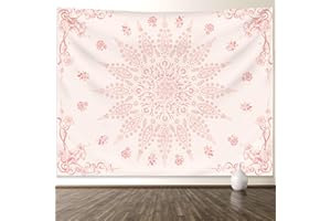 KJHL Floral Bohemian Tapestry Black and White Flower Aesthetic Tapestry Mandala Room Decor Wall Hanging Boho Tapestries for Bedroom Dorm(Pink, 44" x 60")