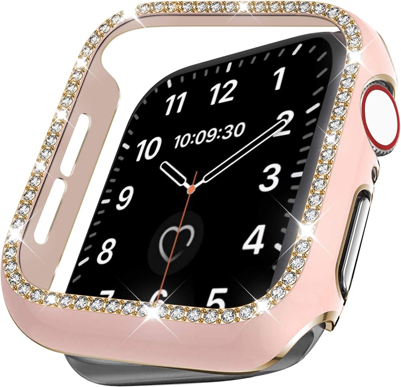 VATI Bling Case Compatible with Apple Watch Case 44mm Series SE/6/5/4, Stylish Women Girls Crystal Lightweight Rhinestone Hard PC Shockproof Bumper Protective Case Covers for iWatch 44MM (Pink/Gold)