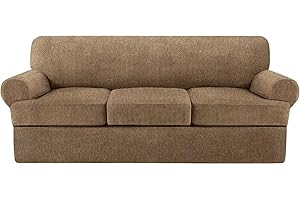 Jcones 4 Piece T Cushion Sofa Slipcovers Stretch Couch Cover Furniture Covers with 3 Individual T Cushion Covers, Machine Washable for Living Room (Brown, 3 Cushions)