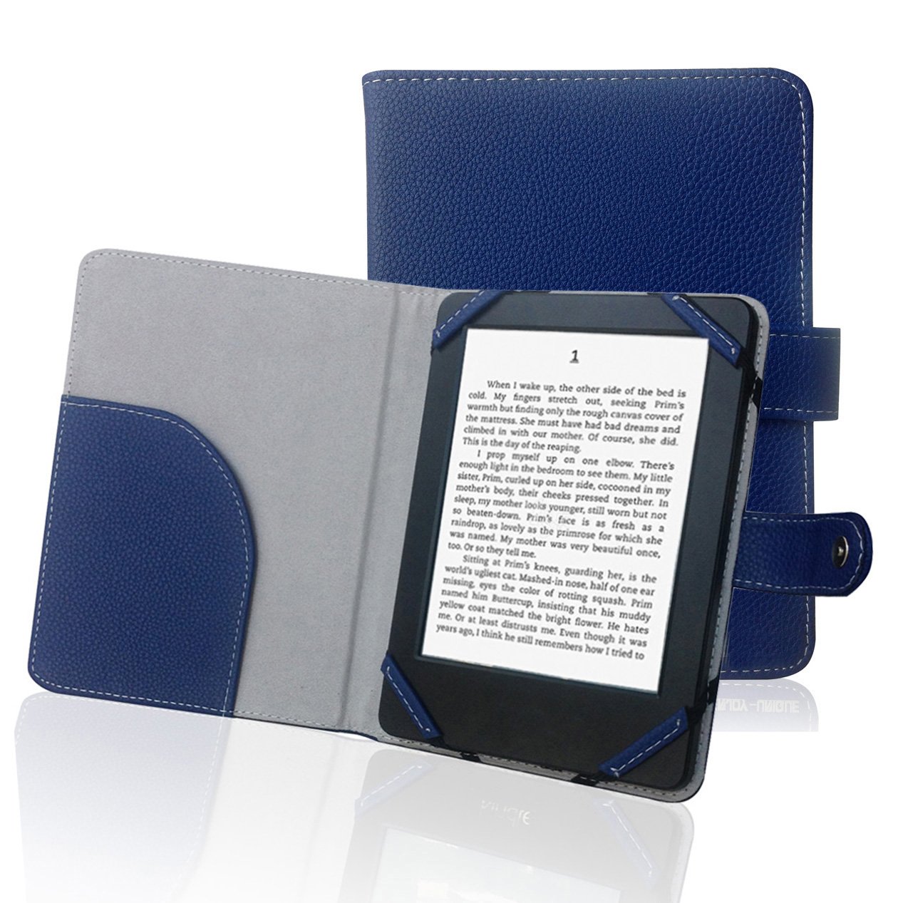 ENJOY-UNIQUE Book Style Litch Pu leather Case Cover for 6" ebook Reader Case Cover for sony/kobo/pocketbook/nook/tolino 6inch ebook reader (Blue)