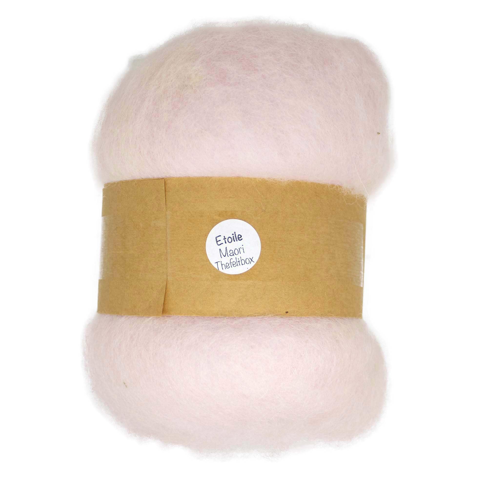 The Felt Box Maori DHG Needle Felting Wool 100g – Light Pink Shade Etoile – Carded Batt with Short Coarse Fibres (~27 Microns) – Mulesing-Free NZ Wool for 3D Needle Felting Wet Felting & Spinning