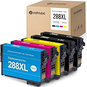 HIPAGE Remanufactured Ink Cartridge Replacement for Epson 288XL T288XL 288 XL Ink Cartridges for Expression Home XP-440 XP-340 XP-430 XP-446 XP-330 XP-434 (Black Cyan Magenta Yellow, 5-Pack)