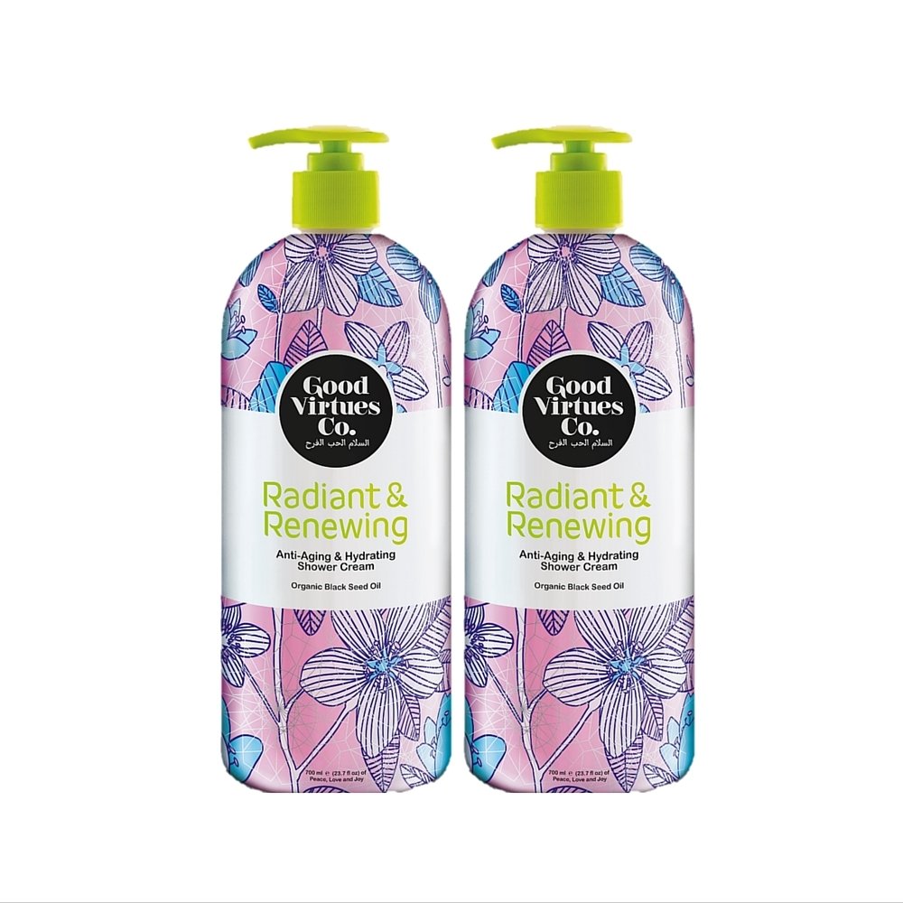 Good Virtues Co. Gift Set Anti-Aging & Hydrating Shower Cream for Women, for All Skin Types with Organic Black Seed Oil, Deep Moisture for Skin (23.7 oz), Pack of 2, Free from Parabens