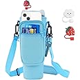 GUTAROR Water Bottle Carrier Bag with Phone Pocket for Stanley 40/30oz Tumbler Neoprene Water Bottle Holder Pouch with Adjustable Strap,2 Stanley Straw Covers &Carabiner for Stanley Cup Accessories