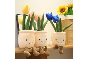 FAVOSTA 3PCS Cute Succulents Plush Toy, 14.6'' Potted Plant Stuffed Plush Pillow Decoration, Soft Fluffy Succulents Throw Pillow, Plush Toy Gift for Kids Girls (Pink+Yellow+Blue - Tulip, 37cm/14.6inch)