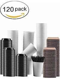 To Go Paper Coffee Cups Coffee Cups with Lids and Sleeves Disposable Reusable Paper Cups, 12 oz, Set of 120