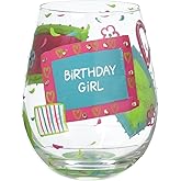Designs by Lolita “Birthday Girl” Hand-painted Artisan Stemless Wine Glass, 20 oz.