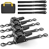 Rugtol Retractable Ratchet Straps, 1 inch × 13 Feet Heavy Duty Auto Self Retractable Ratcheting Tie Down Straps 1500lbs Break Strength, Automatic Ratchet Strap for Truck Bed Cargo Trailer, 4 Pack