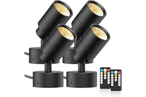 JIAQIYAN LED Spotlight Indoor Uplighting: 5W Up Lights with Remote Dimmable & Timer, 3000K/4000K/5000K Adjustable Accent Floor Lighting for Plants Pictures Artwork, Spot Lights Indoor with Plug in Cord, 4 Pack