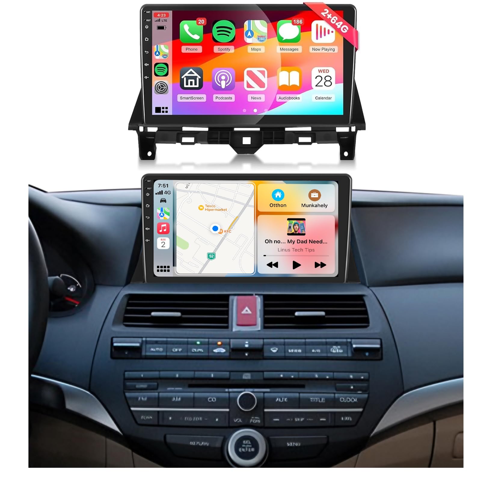 Photo 1 of ?HiFi 16EQ? 2G 64G Car Stereo Radio for Honda Accord 8th 2008-2012 with Wireless CarPlay Android Auto 10.1inch IPS Touch Screen GPS Bluetooth Radio Head Unit with WiFi AHD Backup Camera