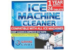 GRIME LABS Ice Machine Cleaner Tablets Descaler – 24 Pack (1 Year Supply) – Nickel-Safe, Removes Mold & Improves Taste – Comp