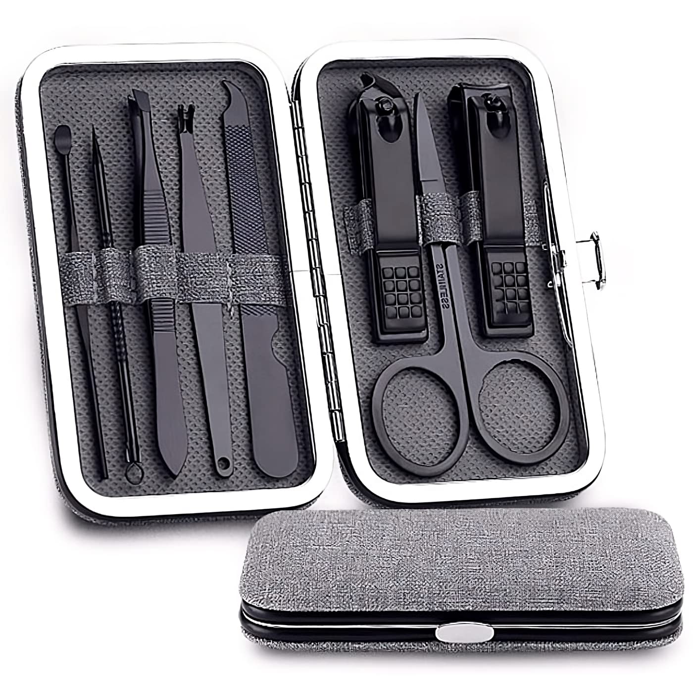 Small Travel Manicure Set for Men and Women | Nail Set Perfect for Feet and Fingernails | Professional Nail Care Set in Vegan Fabric Case Perfect for Men and Women | 2023 (Grey)