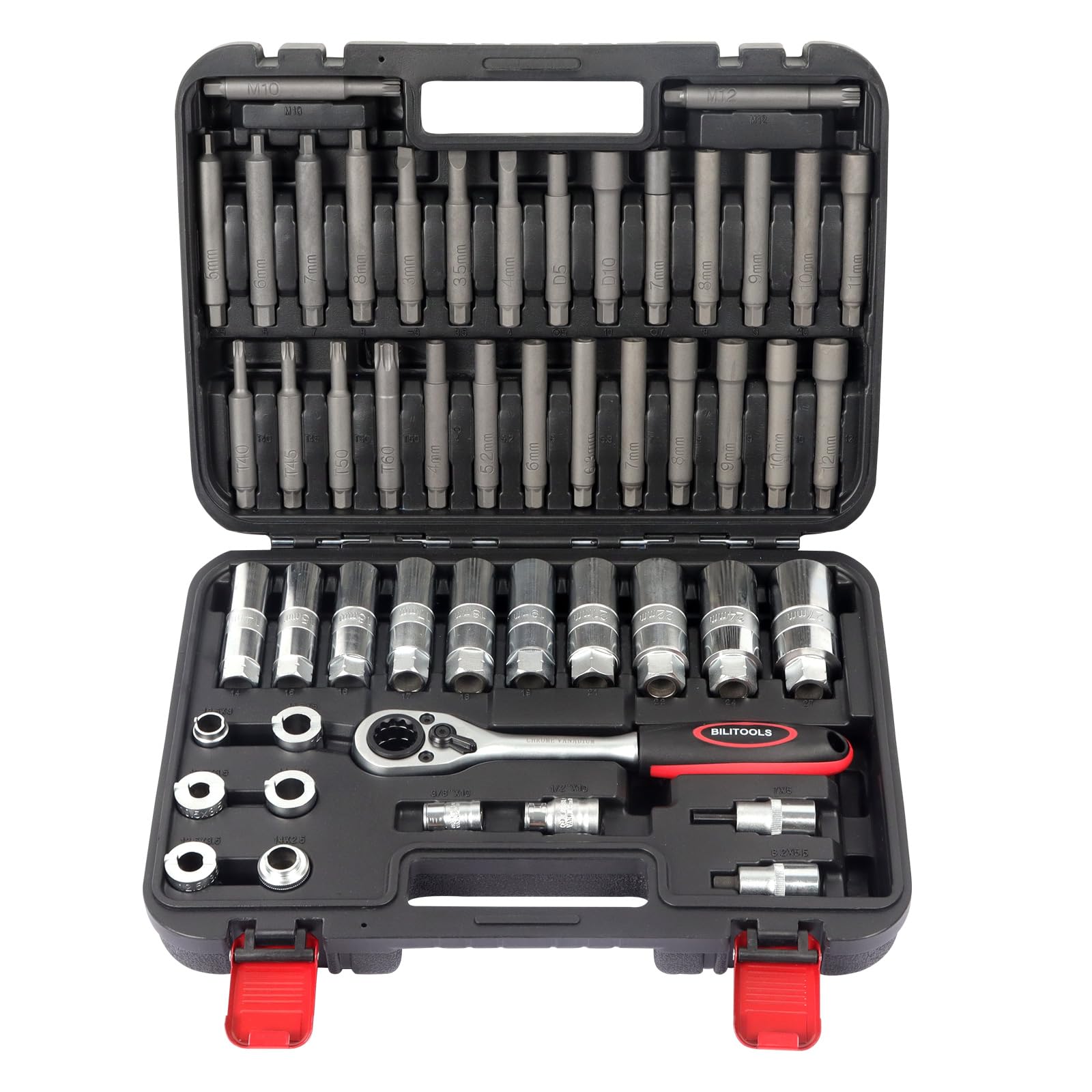 Photo 1 of BILITOOLS 50PCS Shock Absorber Strut Nut Socket Set Master Suspension Strut Top Mount Nut Removal Install Automotive Tool with Ratchet Adaptors