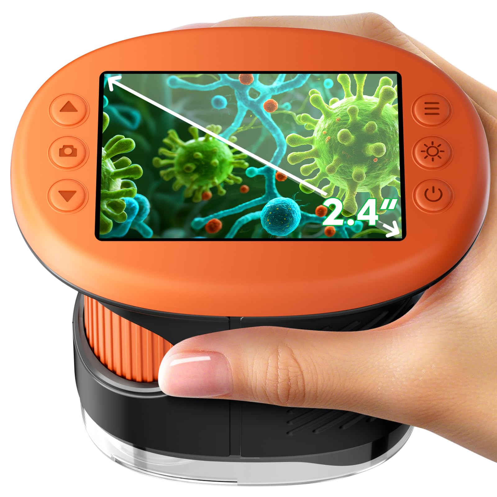 Photo 1 of 1000X Handheld Microscope for Kids, 4K 2.4" Screen Digital Kids Microscopes with 12 Slides, Portable Edu Toys Gifts for Age 3 4 5 6 7 8 9 10 11 12 Year Old Boys Girls Children Students(Orange)