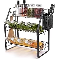 [Updated] MaraFansie 3-Tier Spice Rack with Chopstick Cutlery Shelf & Hooks, Countertop Standing Spice Organizer for…