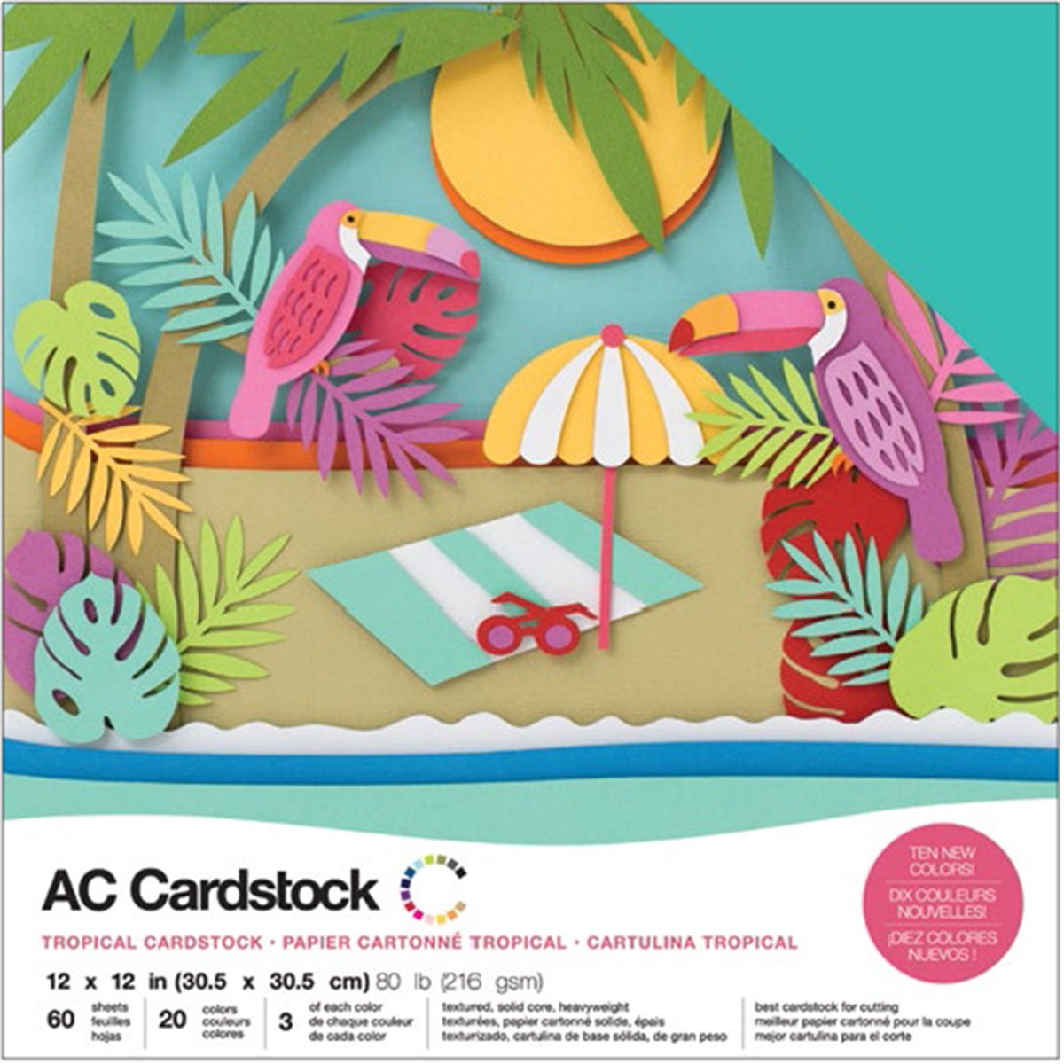 American Crafts 376991 Variety Cardstock, Multi-Colour, 12 x 12-Inch, Pack of 60