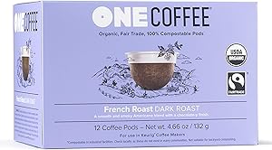 OneCoffee Organic French Roast 12 Count Single Serve Coffee 100% Compostable K Cup for Keurig Machines - Dark Roast