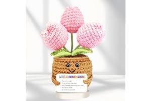 Knitted Positive Tulip Flower Crochet Decor with Card-Little Reminder Be Kinder to Yourself-Birthday Mothers Day Christmas Co