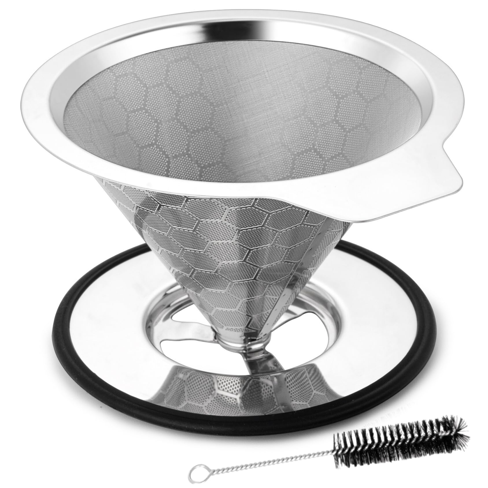 Pour Over Coffee Dripper Reusable Coffee Filter Metal Cone Filter Paperless Coffee Filter Stainless Steel Pour Over Coffee Maker Single Cup Brew Coffee Filter, Double Mesh
