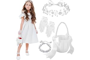 Riceshoot 4 Pack Flower Girl Baskets Set Flower Girl Jewelry Wedding Accessories Headband Bracelet Baskets Gloves (Classic)