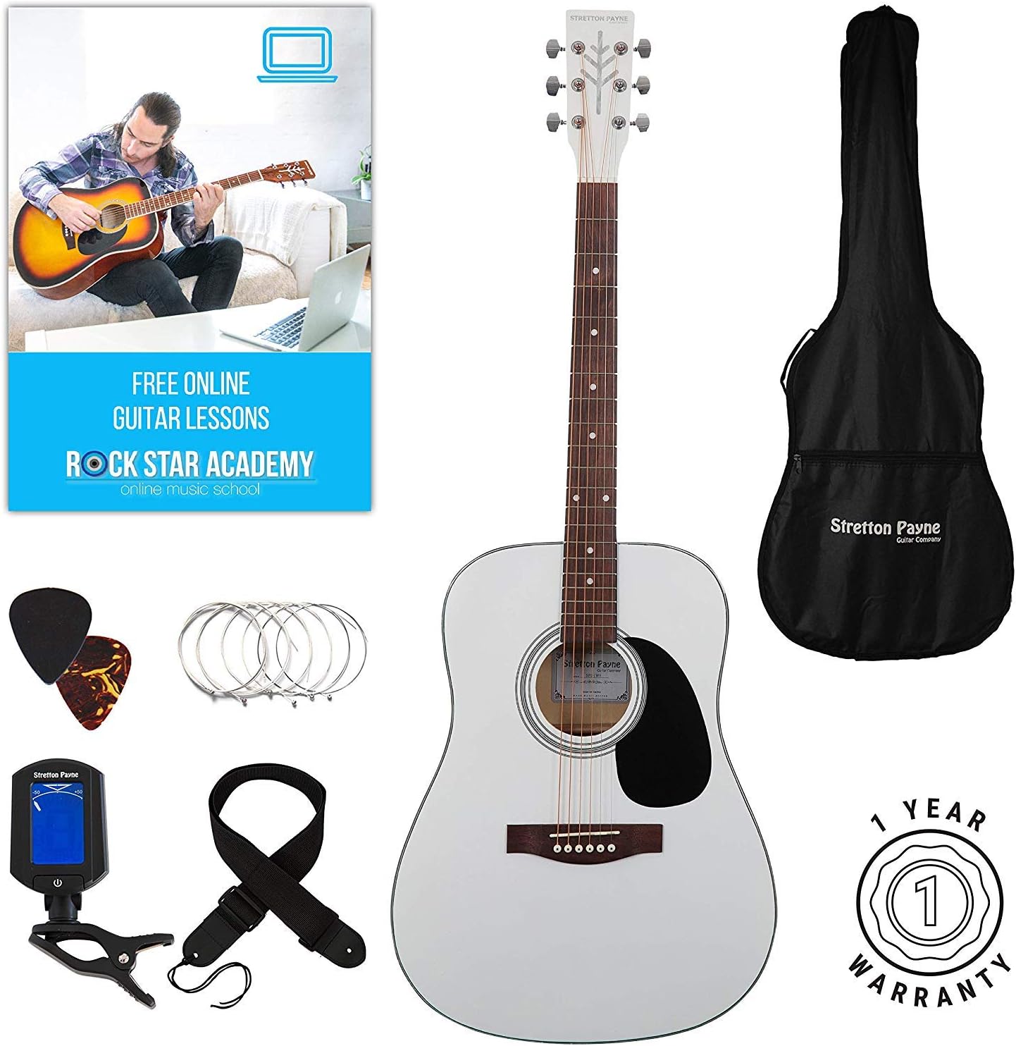 Stretton PayneD1 Road Worn - Grade AB - Full Sized Steel String Dreadnought Acoustic Guitar D1 White