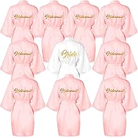 10 Pcs Women Bride Robe Kimono Bridesmaid Robes Embroidered Getting Ready Satin Robe for Wedding Party Bridal Shower (Pink, W
