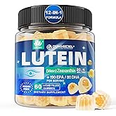 Sugar Free Lutein 20mg 40mg and Zeaxanthin Gummies for Eyes with Omega 3 (EPA 190mg & DHA 80mg), Lutein Supplements Eye Vitamins Filled Gummies Plus Bilberry, Goji Berry & Saffron, Vegan - 60 Count