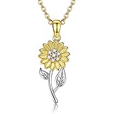 JERWLI Sunflower Necklace 925 Sterling Silver Sunshine Floral Necklace Sunflower Jewelry Gifts for Women