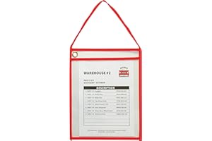 C-Line Shop Ticket Holders with Hanging Straps, Stitched, Red, Both Sides Clear, 9" X 12", Box of 15 (41924)
