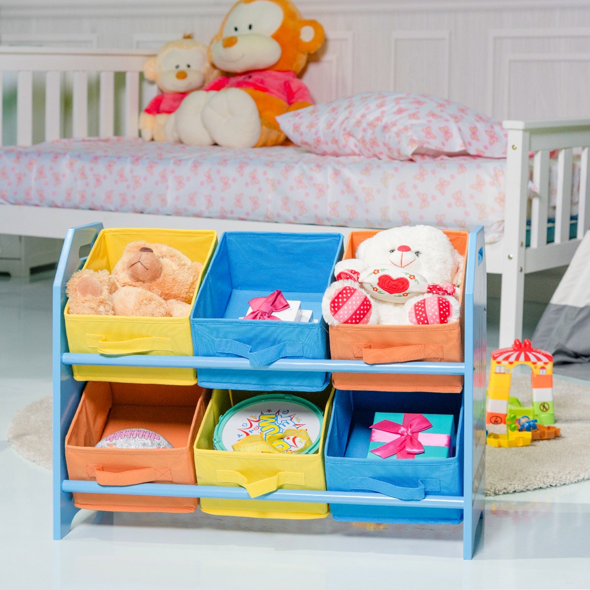 Costway Wooden Toy Storage Rack 6 Bins Unit Organizer Shelf Playroom