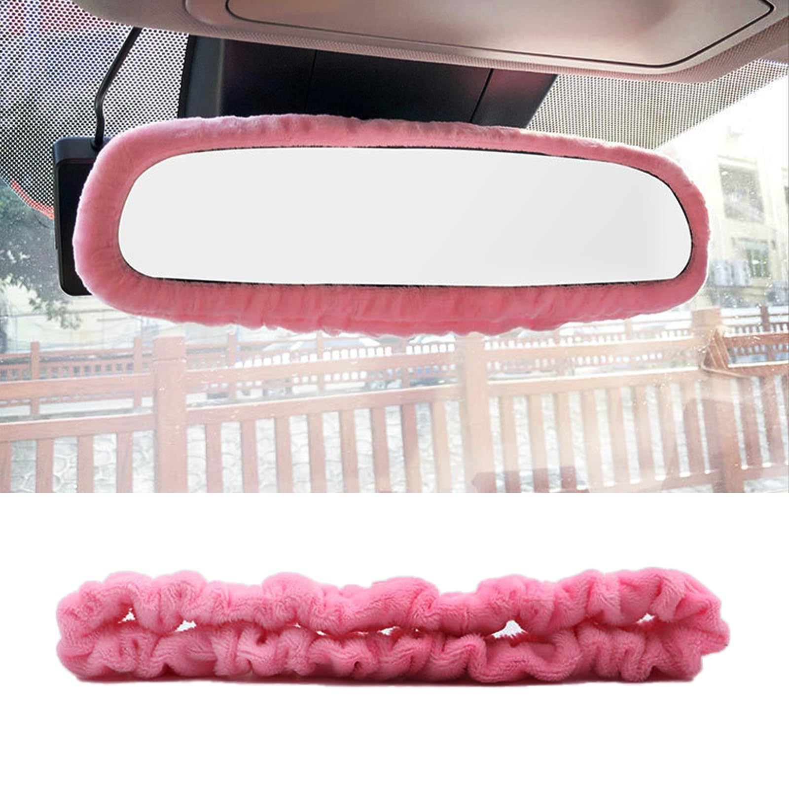 Photo 1 of Ongfuwu Car Rearview Mirror Cover, Elastic Plush Car Interior Rear View Mirror Protector, Automotive Rearview Mirror Edge Protector Frame, Decor Car Accessories for Women Girls (Pink)