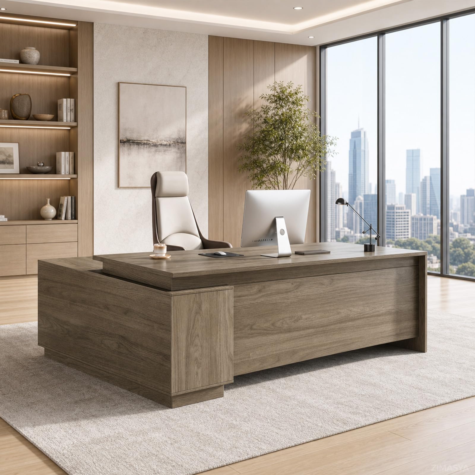 ZIMASYA 63" L Shaped Executive Desk with Locking Drawers - Modern Commercial Grade Business Office Furniture - Heavy Duty Wood Computer Workstation with Full Privacy Panel (Black Walnut)