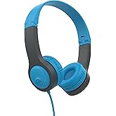 JLab JBuddies Folding Kids Wired Headphones Gen 2, Blue/Grey, Toddler Headphones, Noise Isolation, Kids Safe, Volume Limiting, for Children Ages 2+