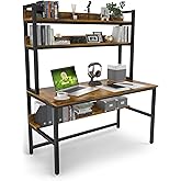 Aquzee Computer Desk with Hutch, 47“W x 23.6" D Desk with Shelves, Tall Home Office Desk with Bookshelf, Metal Legs Study Table with Upper Storage Shelf for Study Writing/Workstation
