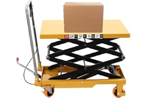 ONGNIONG Double Scissor Hydraulic Lift Table Cart, 770lbs Capacity, 51" Lifting Height, Hydraulic Lift Table with 4 Wheels, Hydraulic Material Lift Pallet Truck for Factories, Warehouses, Supermarkets