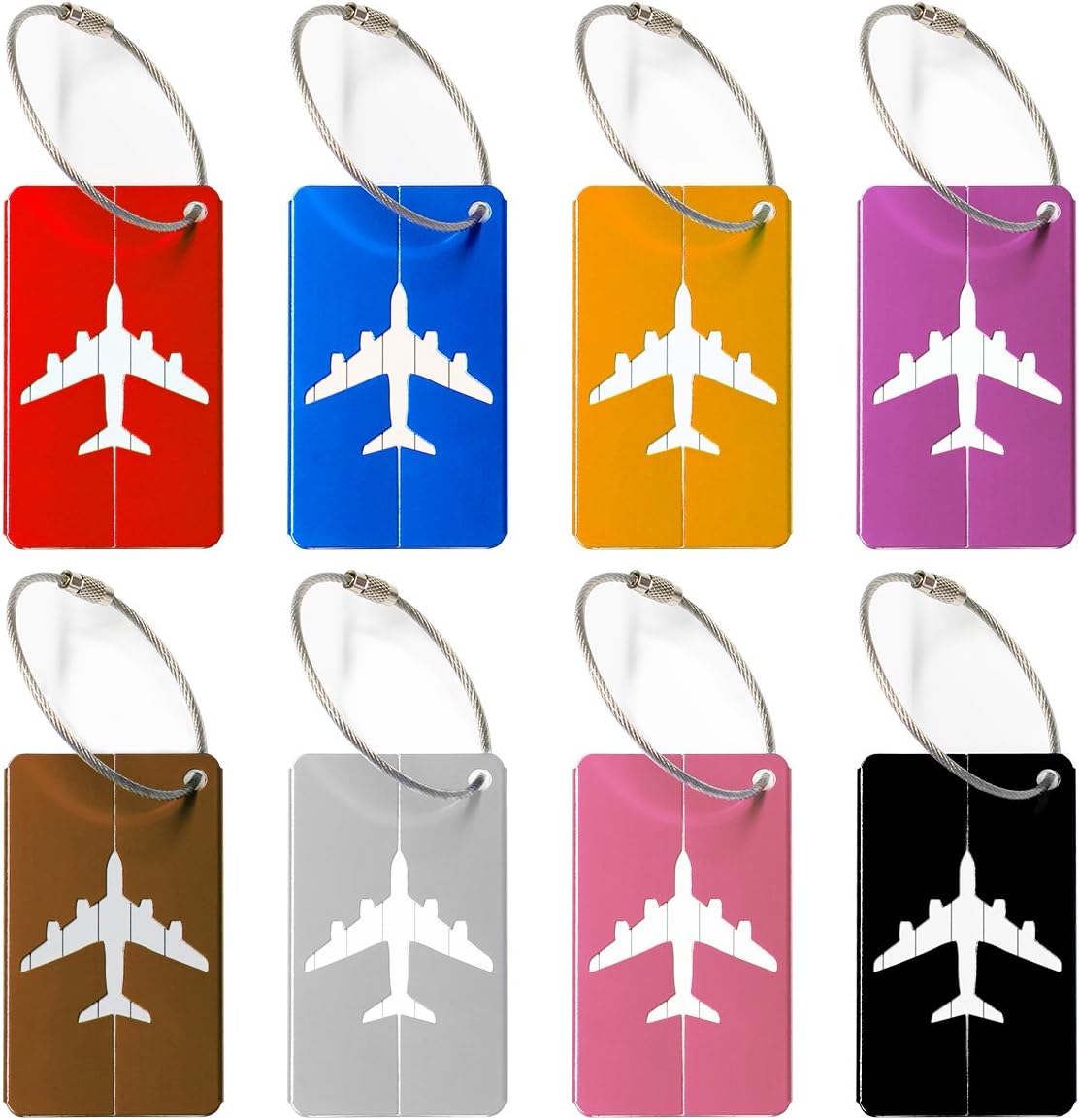 Wellead Metal Luggage Tags, Pack of 8 with Name Tags - 8 Colours