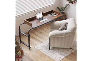 Furist Overbed Table with 360° Wheels, Queen Size Mobile Bed Desk, Recliner Table Over Bed Table Adjustable Height and Length Overbed Table with Heavy Duty Metal Leg for Hospital and Home use