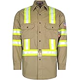 BOCOMAL FR Shirts High Visibility Button Down 7.5oz ANSI/ISEA Type O Class1 Flame Resistant Hi Vis Refective Safety Jacket