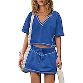 Yanekop Womens 2 Piece Workout Sets Two Piece Skirt Sets V Neck T Shirts and Mini Skort Set Summer Outfits
