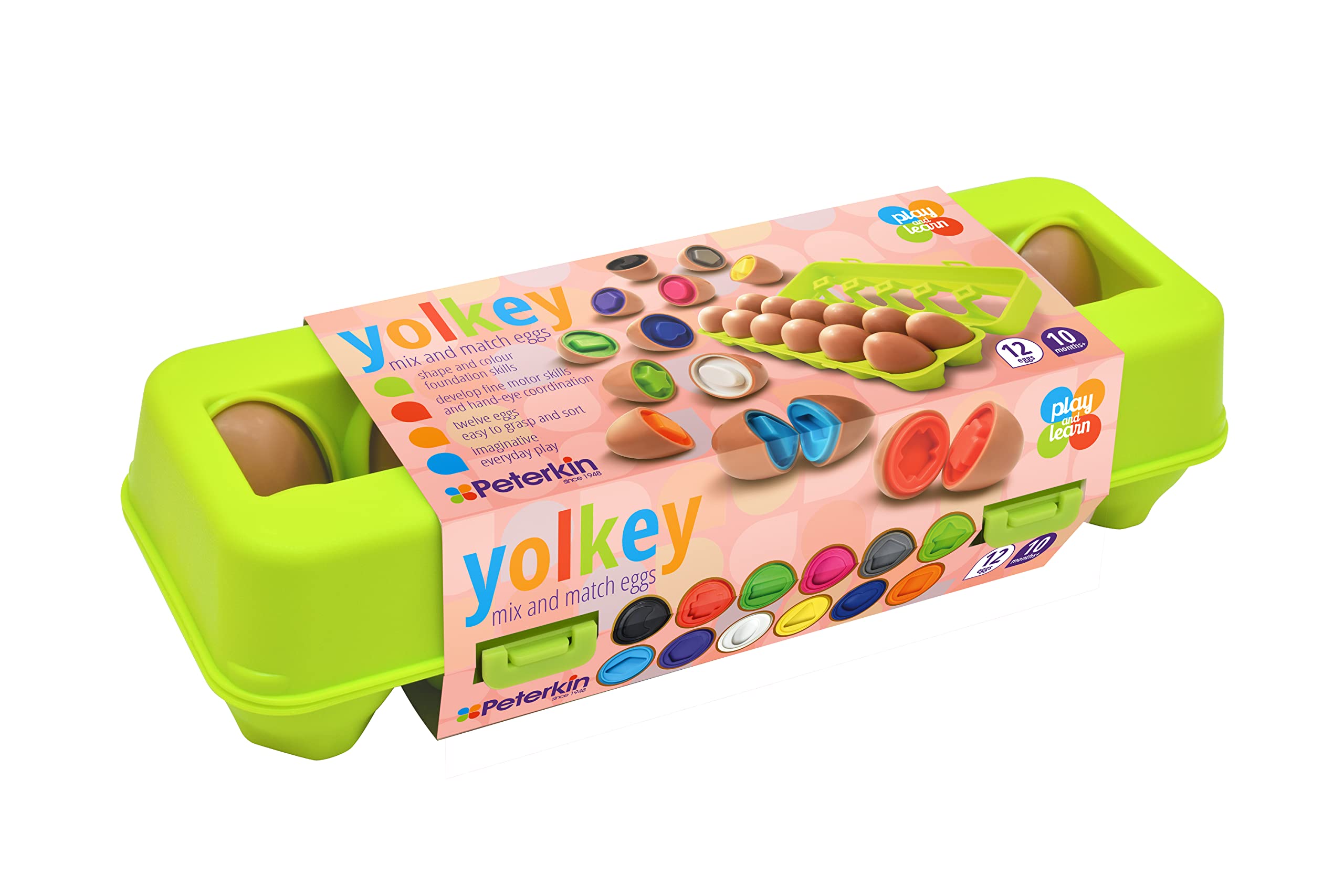 PETERKIN | Play & Learn – YOLKEY – Set of 12 Mix & Match Eggs | Pre-school Toys | Educational Toys | Ages 10m+