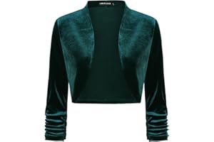 MINTLIMIT Women's Velvet Bolero Shrugs for Dresses Ruched 3/4 Sleeve Open Front Cocktail Party Cropped Cardigan