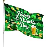 St Patrick's Day Flags 3x5 Outdoor Double Sided Flag 5x3 Ft Green Shamrocks Irish Holiday Decorations – Durable Polyester St Patricks Day Banner with White Header & 2 Brass Grommets for Yard House Garden