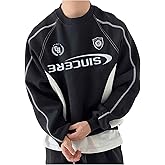 GORGLITTER Men's Letter Graphic Top Stitching Sweatshirt Long Sleeve Crewneck Pullover Top