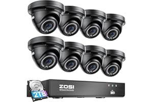 ZOSI 8 Channel 8MP 4K PoE Home Security Camera System Outdoor, 8 x Wired 5MP(3K) Dome IP Cameras, 8CH PoE NVR (16CH Expandable) with 2TB HDD for 24/7 Recording, Motion Detection, Remote Control